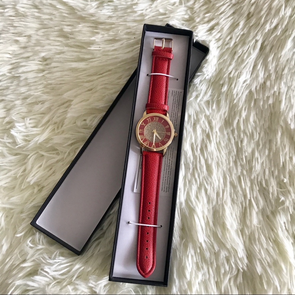 NIB Manhattan by Croton Drusy Quartz Watch in Red